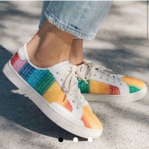 Soludos Multicolored Rainbow Ombré Embroidered Leather Sneakers | Size 8
